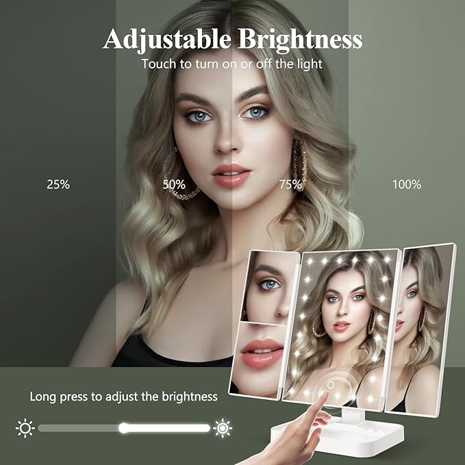 HUONUL Rechargeable Makeup Mirror with 3 Color Lights, 2000mAh Lighted Makeup Mirror, Magnetic 10X Magnifying Mirror, 360 Degree Rotation, Portable Vanity Mirror, Women Gift (Magnetic 10X-White)