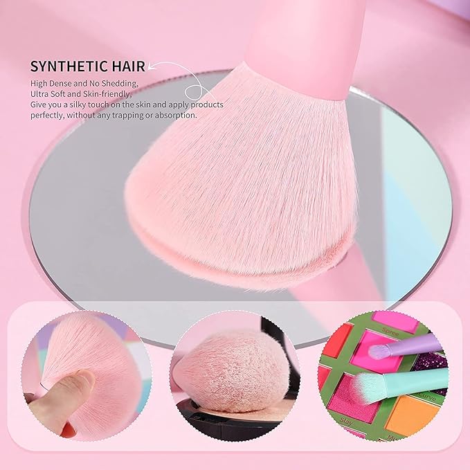 Docolor Makeup Brushes 17 Pcs Colourful Makeup Brush Set Premium Synthetic Kabuki Foundation Blending Face Powder Blush Concealers Eyeshadow Rainbow Makeup Brush Travel Friendly Valentine's Day Gift