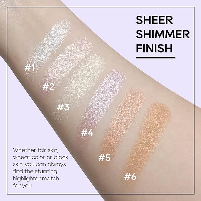 Baked Highlighter Powder Palette, Makeup Highlighter Powder Palette Sheer Shimmering Finish Face Highlighters Makeup Iluminadores de Maquillaje #03 Sun Glow