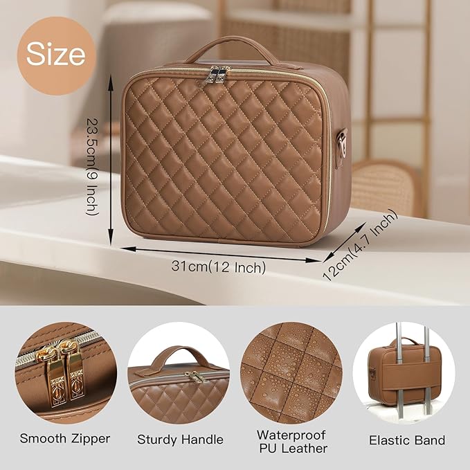 Makeup Case with LED Light Mirror,12 Inch Professional Portable Travel Cosmetic Organizer Bag with Adjustable Dividers, USB Charging, Large Capacity, Ideal for Travel, Gift for Women Girls