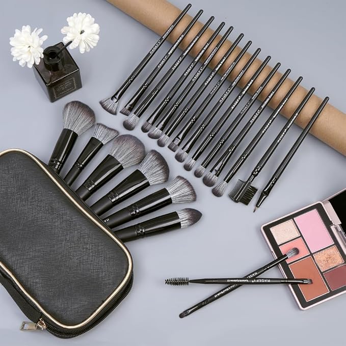 MAGEFY Makeup Brush Set, 22 Pcs Premium Synthetic Makeup Brushes Foundation Eyeshadow Brush Powder Blush Concealers Brush Set Travel Makeup Brushes with Case(Black)