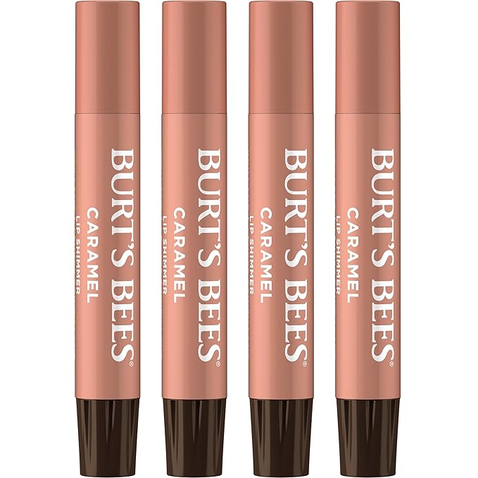 Burt's Bees Shimmer Lip Tint Set, Tinted Lip Balm Stick, Moisturizing for All Day Hydration with Natural Origin Glowy Pigmented Finish & Buildable Color, Caramel (4-Pack)