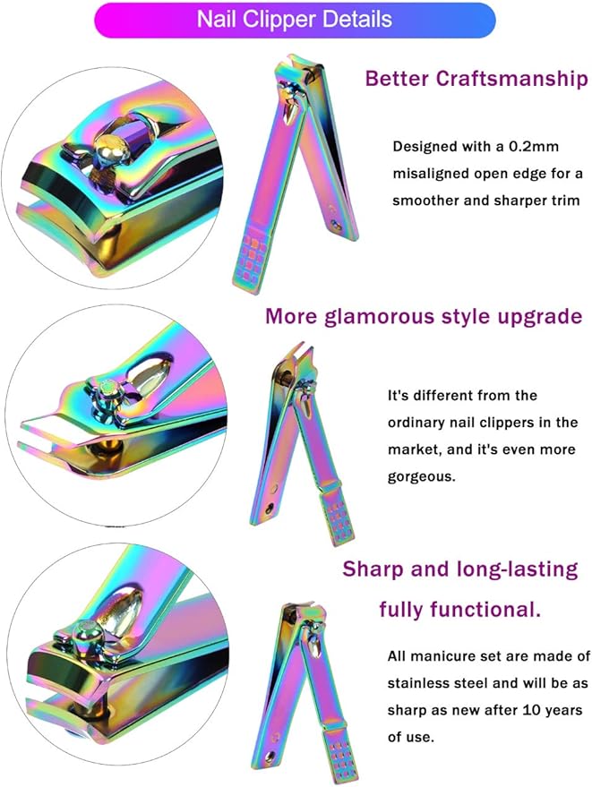 Rainbow Manicure Kits 18 Pcs Nail Clippers for Women Gift SFYDOM Women's Rainbow Leather Manicure Set (18-RainbowManicure Kits)