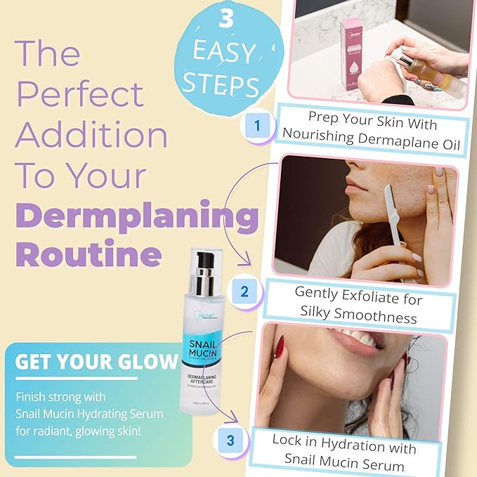 Snail Mucin Hydrating Serum for Post-Dermaplaning – Korean Beauty Skincare to Soothe, Hydrate & Renew Skin After Face Razors & Dermaplaning Tools – Ideal For Dermplane and Daily Routine