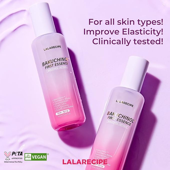 Bakuchiol First Essence – Hydrating Milky Korean Toner with Retinol Liposome, Shea Butter & Peptides – Vegan Skincare for Wrinkle Care & Elasticity (5.24 fl oz)