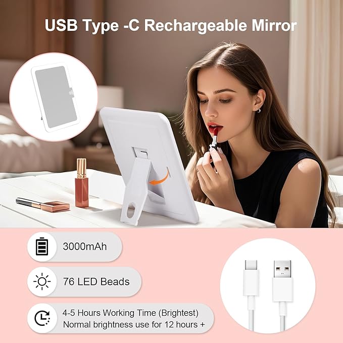 Makeup Case with LED Light Mirror, Professional Portable Travel Cosmetic Organizer Bah with Adjustable Dividers, USB Charging, Large Capacity, Ideal for Travel, Gift for Women Girls, Black