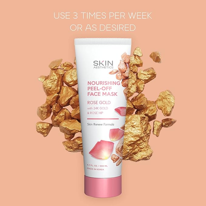 Rose Gold Peel-Off Face Mask - Unclogs Pores, Removes Oil & Dirt, Tightens Skin, Blackhead Remover - Dermatologist Tested Korean Skincare - Clean Beauty, Cruelty-Free - 6.7 Fl oz