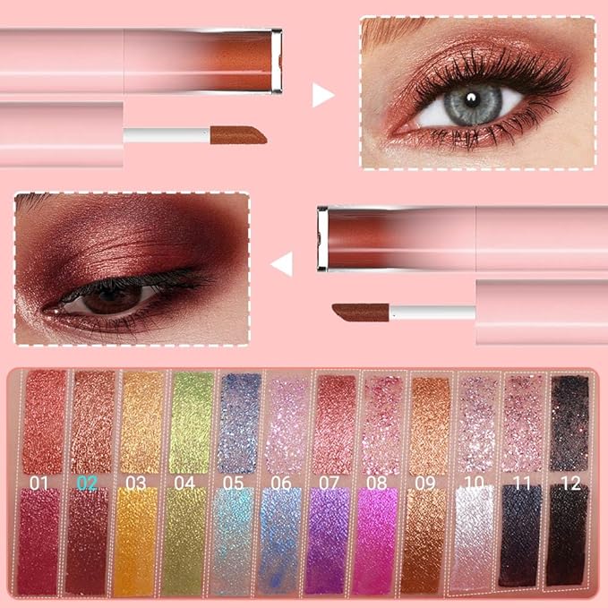 evpct Dual-Ended Shimmer to Glitter Liquid Eyeshadow, Shimmer and Glitter eyeshadow makeup in one stick, Easy Style Formula, Waterproof & Long Lasting Eye Shadow, Matte 02#
