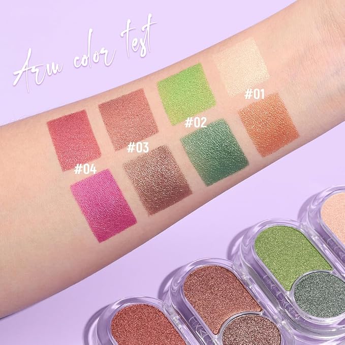 Light Green Shimmer Eyeshadow Green Double Colors Palette, High Pigment Eye Shadow Powder, Blendable Smooth and Texture Waterproof, Smudge-proof, Durable and Long-lasting Makeup Palette 02#