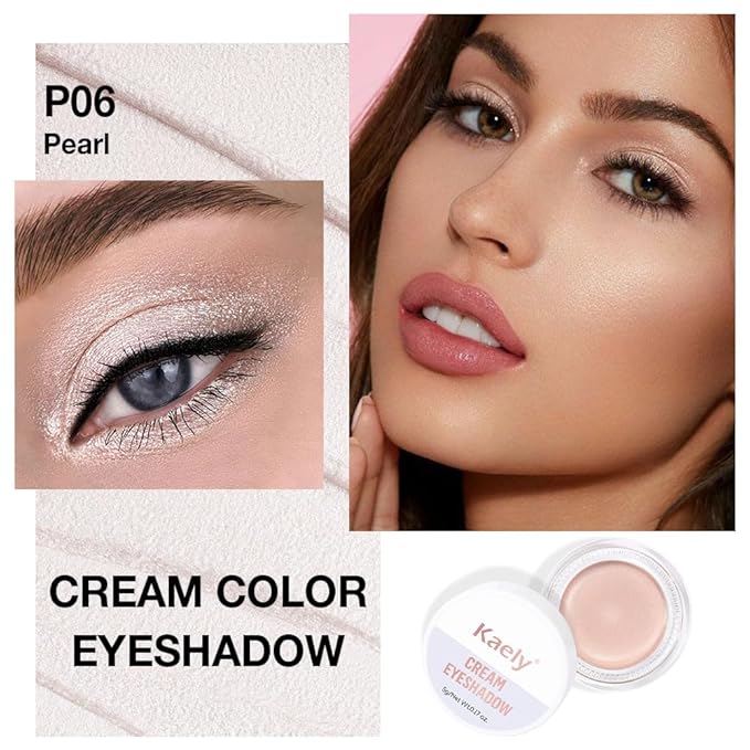 evpct Single Cream Eye Shadow Palette Pot Makeup for Older Women, Purity Pearl Translucent Shimmer Glitter Metallic Monochrome Cream to Powder Eyeshadow Palette Eye Brightener, Waterproof Blendable