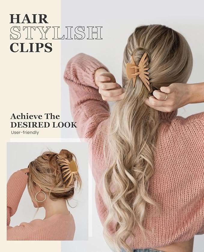 OPAUL Hair Clips for Thick Hair, 4 Pack - Extra Large Hair Claw Clips for Women, 4.75" Hair Accessories for Women Girls Gifts, Neutral 4 Colors: Blonde, Caramel, Chestnut, Black