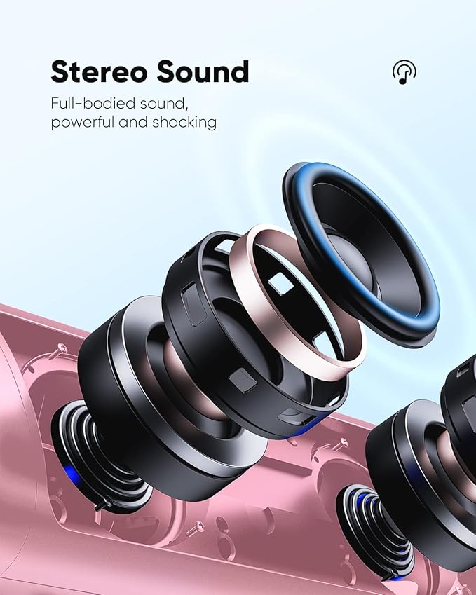 Bluetooth Speaker Stocking Stuffers for Men Women Teens Boys Girls: Portable Wireless, IPX5 Waterproof, White Elephant Gifts for Adults, Up to 20H Playtime, TWS Pair, for Home/Party/Outdoor (Pink)