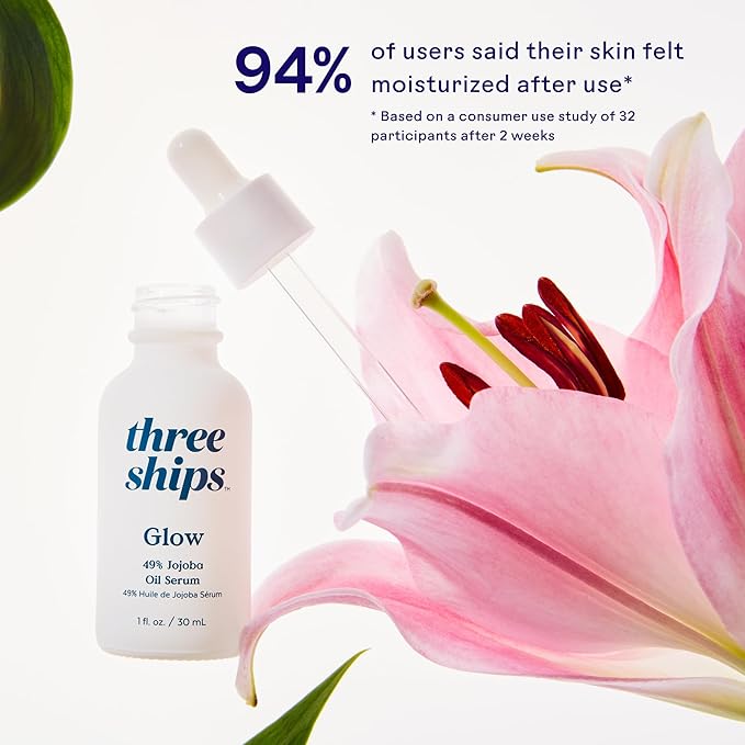 Three Ships - Glow 49% Jojoba Oil Serum | Helps Balance Skin, Control Oil, + Minimize the Look of Pores | Cruelty-Free, Vegan, Paraben-Free, Sensitive Skin Safe (1 fl oz | 30 mL)
