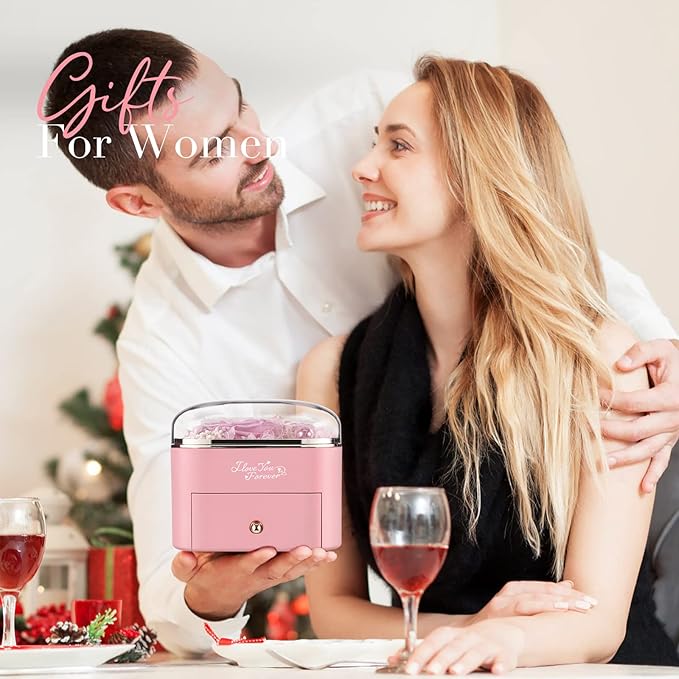 Preserved Real Pink Rose with Angle Wings Necklace, Forever Flowers Gifts for Mom Grandma Wife Girlfriend at Christmas Valentines, Anniversary Birthday Gifts for Women, I Love You Gifts for Her