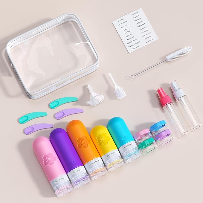 20Pack Travel Bottles for Toiletries, Silicone TSA Approved Travel Size Containers, Travel Essentials Leak Proof Refillable Liquid, Travel Shampoo and Conditioner Bottles