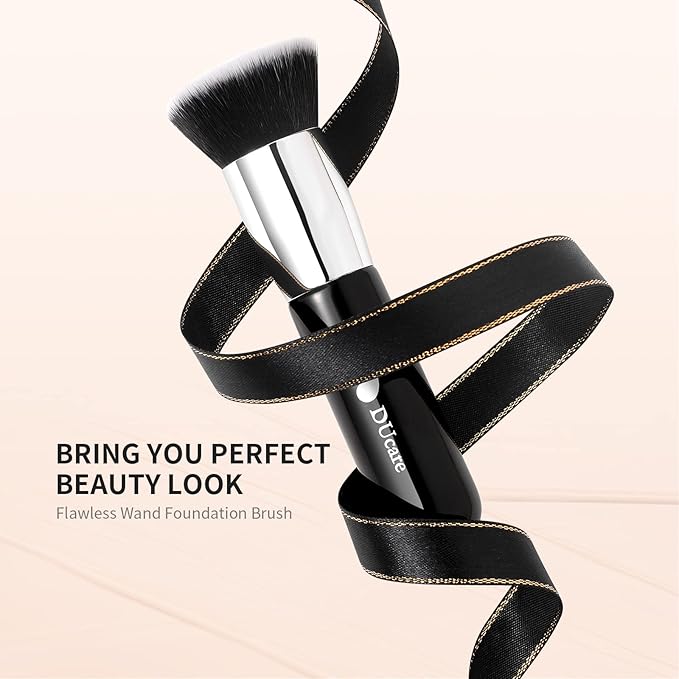 DUcare Kabuki Foundation Brush for Liquid Makeup Flat Top Professional Stick Buffing Blending Mineral Powder Large Face Makeup Brush, Black