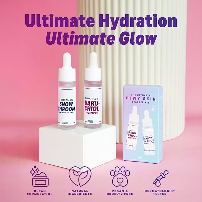 Travel size 2% Bakuchiol Oil and Hyaluronic Acid Serum by Handmade Heroes with Sugarcane Squalane, All Natural Retinol Alternative For Radiant and Line Smoothing Travel Set for Dewy Skin