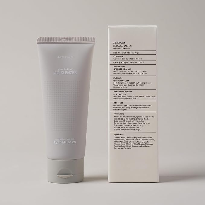 AO KLENZER – Organic Korean Face Wash, Vegan Facial Cleanser, Gentle pH-Balanced All-Natural Cleansing Foam, Non-Toxic & Paraben-Free, Korean Moisturizer Skincare (3.53 oz / 100g)