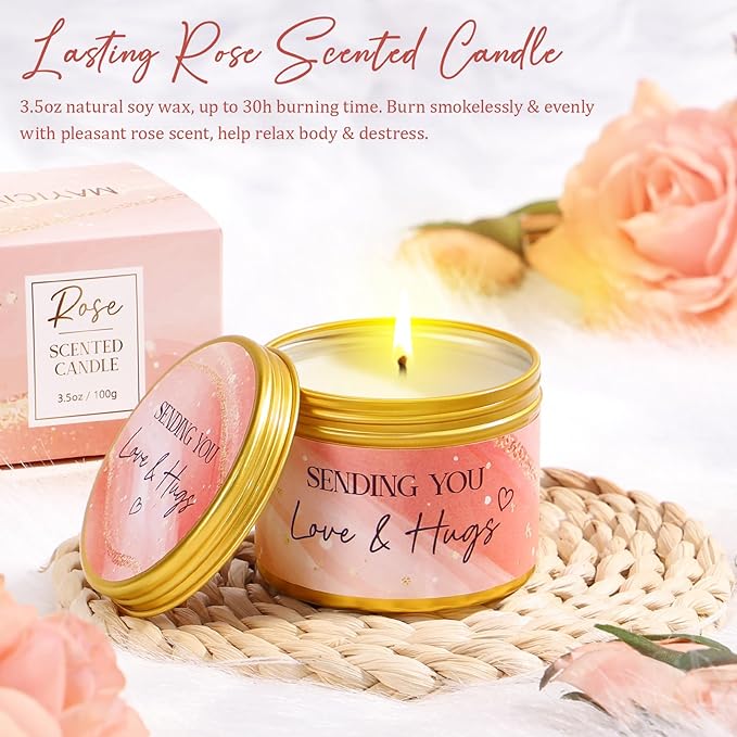 Birthday Gifts for Women, Self Care Gifts Get Well Soon Gifts Basket for Women, Rose Relaxing Spa Gifts Care Package w/ Luxury Blanket, Mothers Day Gifts for Mom Her Wife Girlfriend Friend Sister