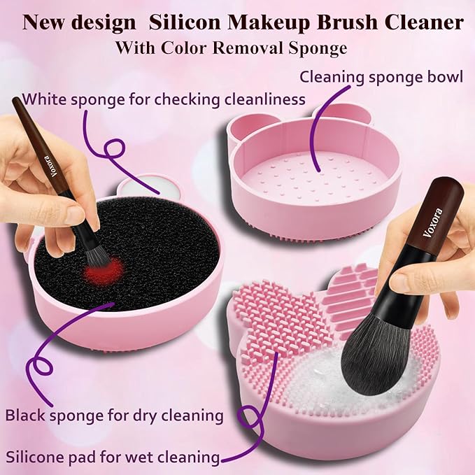 Travel Makeup Brush Set–Mini Makeup Brushes for Foundation, Powder, Eyeshadow, Blush, Contour, Concealer with Case, Silicone Brush Cleaner & Mini Hair Brush with Mirror–Perfect for Travel & Daily Usez