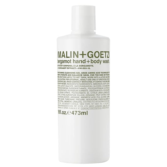 MALIN+GOETZ Hand + Body Wash | Gentle Foaming Cleanser with Botanical Extracts and Amino Acids | Hydrating, pH-Balanced, Unisex Scent | Vegan & Cruelty-Free (Bergamot, 16 Fl Oz)