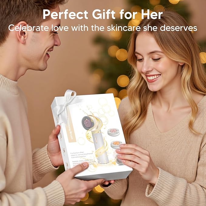 Bidirectional Rotation Facial Cleansing Brush for Women,Rechargeable Waterproof Face Exfoliator Brush for Deep Cleansing,Women Mom Her Christmas Gifts/Stocking Stuffer White