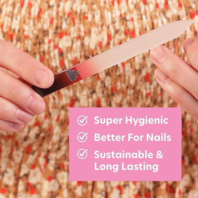 Bona Fide Beauty Czech Glass Nail File for Natural Nails (Black Red), 1Pc Crystal Nail Filer with Case Made in The EU