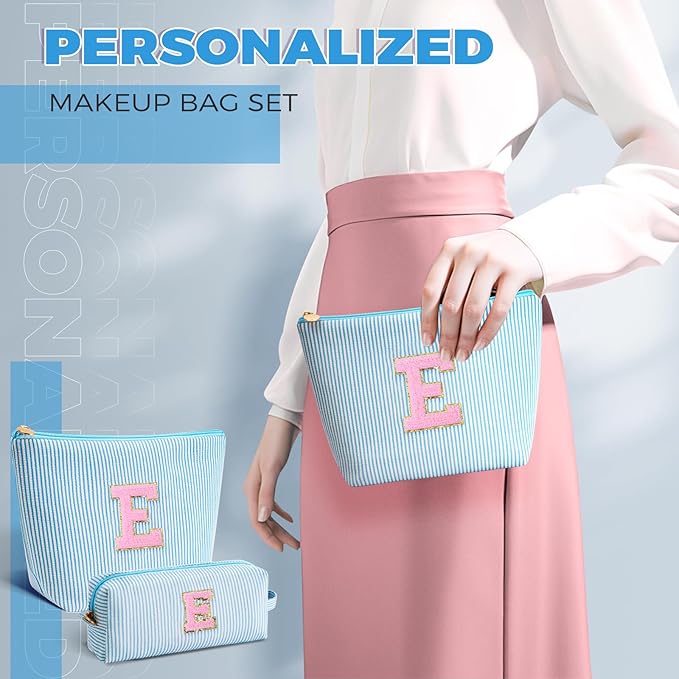 Teen Girl Travel Essentials - Birthday Gifts for Girls Teens Kids Daughter Sister Her,Cute Trendy Stuff Makeup Bag Set Cosmetic Bag - Blue,E