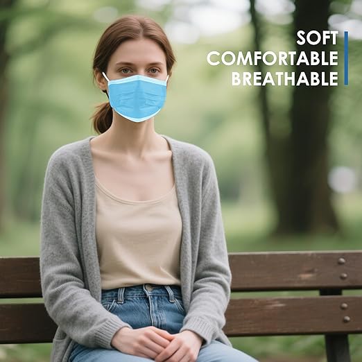 NNPCBT Blue Disposable Face Masks 125 Pack,3-Ply Breathable Mask For Adults,Great For Outdoors,Home, Office, School