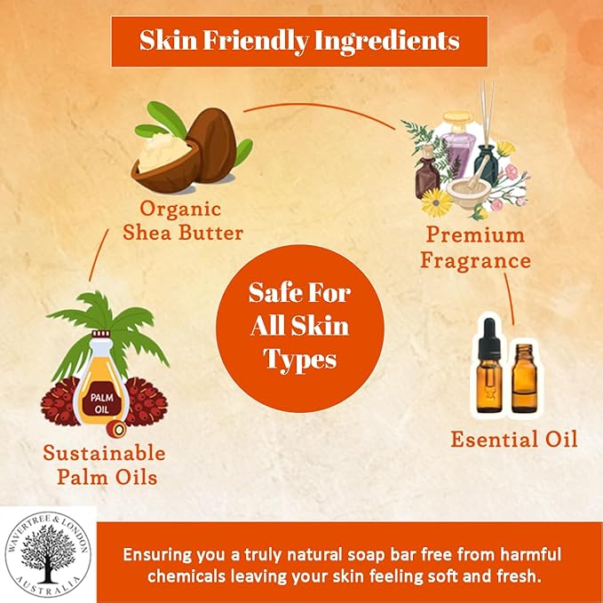 Wavertree & London Lemon Myrtle & Orange Blossom Scented Natural Soap Bars (2 Bars), 7oz Moisturizing French Triple Milled Soap enriched with shea butter - Bath & Body Bars [100% Naturally derived]