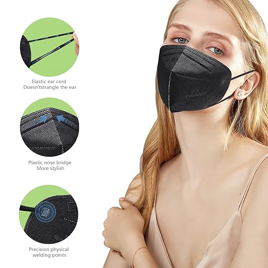 50 Pcs KN95 Face Maks for Audlts (Black)