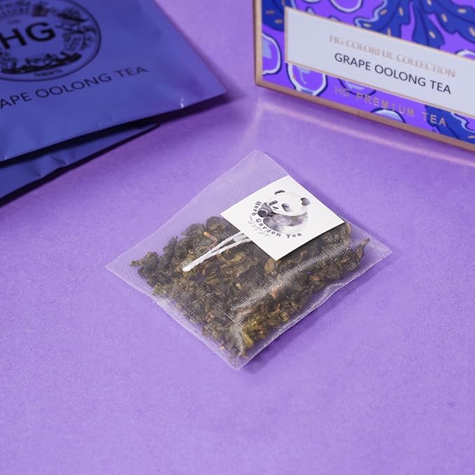 Grape Oolong Tea Gift Set – Fruity & Floral Oolong Blend with Natural Ingredients | 20 Tea Bags (3.5g) + 100g Rock Sugar | Wellness Support, Caffeine Boost | Elegant Holiday Gift Box for Women, Friends, Tea Lovers