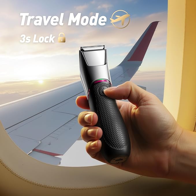 Body Hair Trimmer for Men: Pubic Hair Trimmer with Mirror & LED Light - Electric Ball Shavers with Ceramic Blades & Travel Lock - Body Groomer IPX7 Waterproof Wet or Dry Use for Groin/Legs/Chest