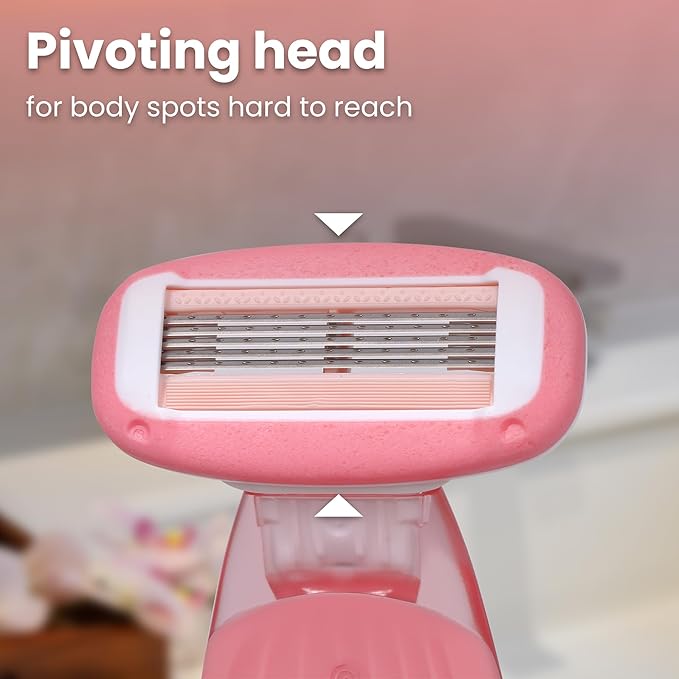 Women Razors moisturizing bar for Sensitive Skin, Travel Razors Shaving Kit Essential - 5-Blade for Sensitive Skin - Bikini, Legs, Underarms - 1 Handle & 3 Refill Cartridges - Pink