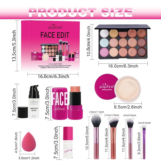 Makeup Sets Makeup Kits for Teens,with 15 Colors Concealer Palette,Blush Stick,Makeup Brushes,Pre-makeup Lotion,Loose Powder,Lip Gloss,Makeup Gift Set for Girls Women