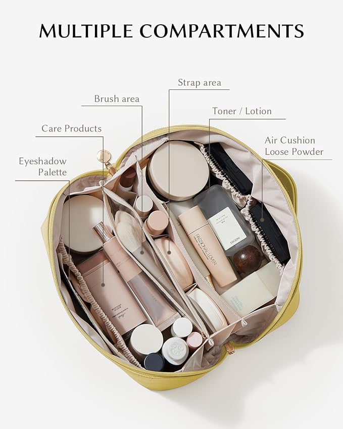 EACHY Travel Makeup Bag,Large Capacity Cosmetic Bags for Women,Waterproof Portable Pouch Open Flat Toiletry Bag Pattern Makeup Bag