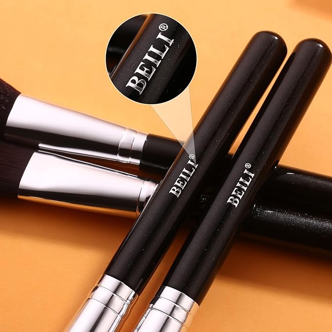 BEILI Makeup Brushes 20pcs Makeup Brush Set Premium Synthetic Kabuki Foundation Face Powder Fan Contour Concealer Eye Shadows Eyebrow Eyeliner Make Up Brush Tools Kit(Black)