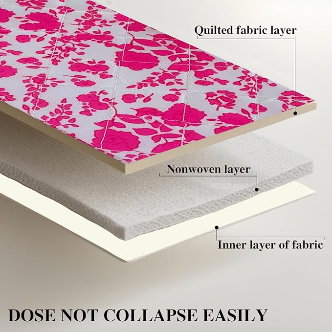 Rose Red Large Quilted Floral Makeup Bag Cute Coquette Aesthetic Cosmetic Bag Open Flat Travel Toiletry Make up Bag for Women