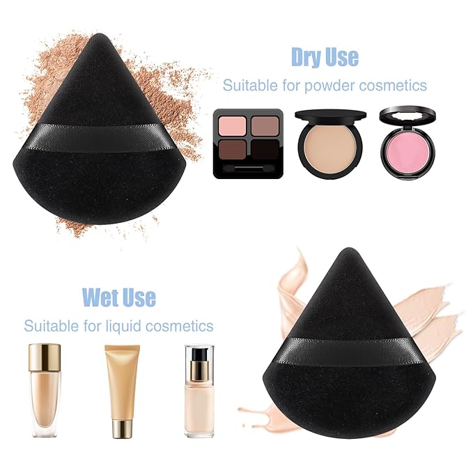 Pimoys 6 Pieces Powder Puff Face Soft Triangle Makeup Puff for Loose Powder Body Powder, Wedge Shape Velour Cosmetic Sponge for Contouring, Under Eyes and Corners, Beauty Makeup Tools