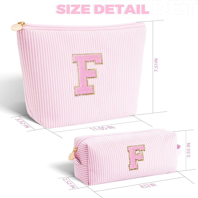 Personalized Makeup Bag for Women Girls - Fashion Cosmetic Bag Trendy Travel Toiletry Bag with Initials Letter - Teen Gifts - Pink,F