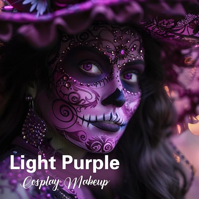 BADCOLOR Light Purple Face Paint Stick, Cream Lavender Periwinkle Eye Black, Sweatproof Waterproof for Sports Violet Lilac Halloween SFX Ursula Cosplay Costume Makeup