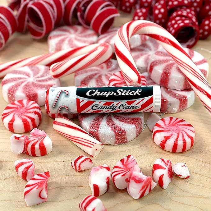ChapStick Lip Balm, Candy Cane, 6-Count – Fresh & Minty Lip Moisturizer, Stocking Stuffer, 0.15 Oz Ea