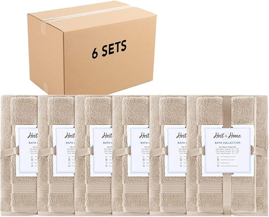 Arkwright 100% Cotton Luxury 36 Piece Bath Towel Sets Bulk - Case of 6 - Soft & Absorbent 600 GSM, Quick-Drying, Perfect for Beach Houses, Hotels, and Rental Properties, Latte Beige