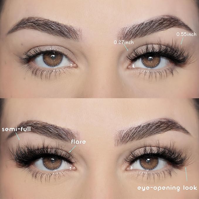 Lashes False Eyelashes Cat Eye Lashes Wispy Fake Mink Lashes Natural Lash 10 Pairs Fake Eyelash Fluffy Lashes Strips Eye Lashes Pack Short Cateye Lashes (Flare Cateye | 7-14mm)