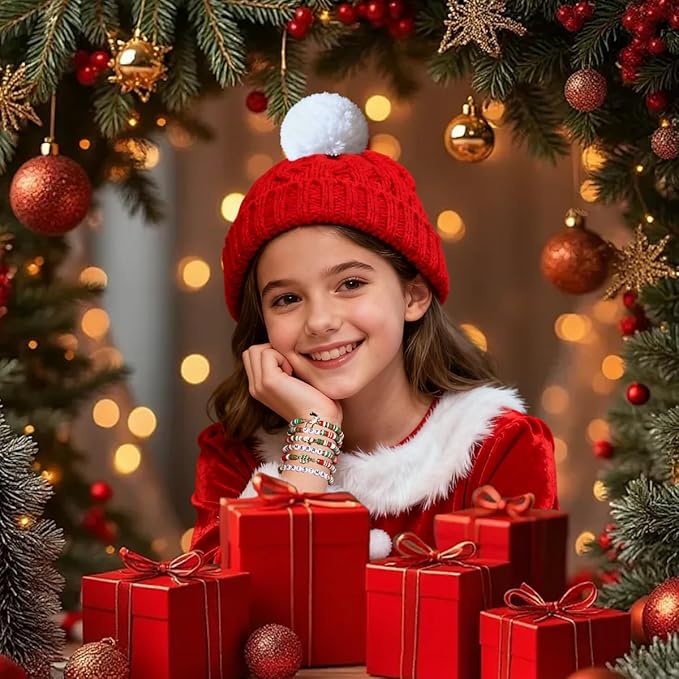 Go Ho Christmas Body Hair Face Glitter Gel and 6PCS Bracelets Kit,Christmas Glitters Face Paint,Colorful Sequins Chunky Reflective Face Glitter Christmas Bracelets Makeup Set,