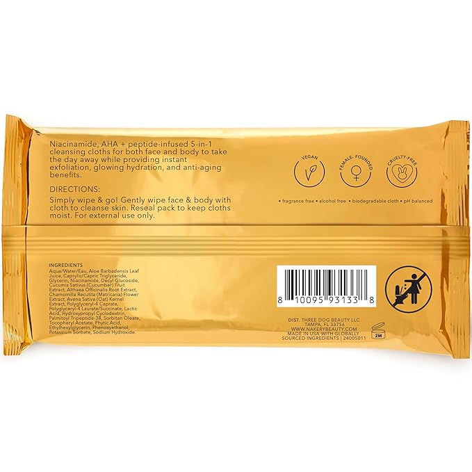 Nakery Makeup Remover Wipes for Face, 5-in-1 Infused Cleansing Towelettes, Gentle Exfoliating Wipe for Women, Eye Makeup Eraser for Sensitive Skin, Anti Aging Skincare, Hydrating Formula