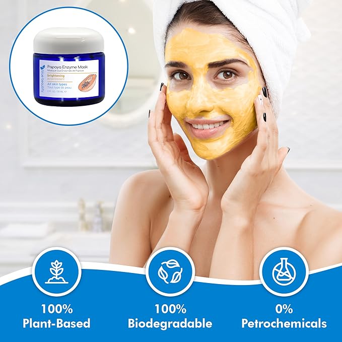 Blue Beautifly Papaya Enzyme Exfoliating Mask for Face - Enriched with Papain & Bromelain - Plant-based with No Artificial Colors or Fragrances - Restores Elasticity. Illuminates Complexion - 2 fl oz