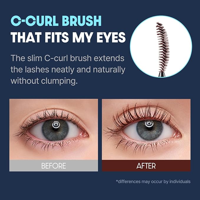COSNORI Perfect Setting Waterproof Mascara Long&Curl 06 Urban Red – Long-Lasting Smudge - Burgundy Maroon Mascara - Korea Waterproof, Long lash, Strong fixing, Silk Amino Acids - 0.23fl oz (7ml)