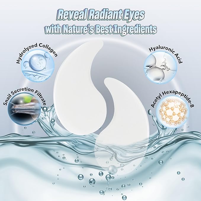 Snail Under Eye Patches - 60 PCS for Puffy Eyes, Dark Circles, Bags & Wrinkles with Hydrolyzed Collagen, Hyaluronic Acid & Argireline