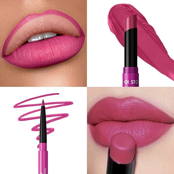 COOL STORY 2 Piece Lip Liner and Lipstick Set, Long Lasting Formula, Professional Makeup Kit (05)